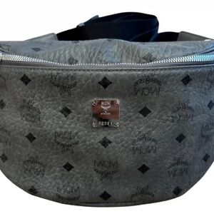 MCM Black and Gray Monogram Belt Bag